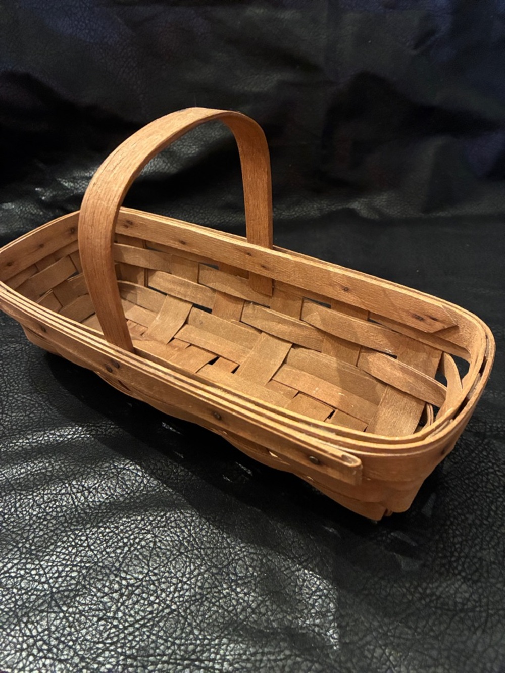 Longaberger Handwoven Wooden small Market Basket - Natural Brown - 1986 signed